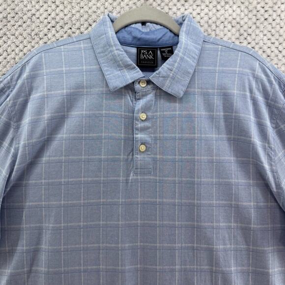 Jos A Bank Traveler Shirt Mens XL Blue Plaid Traditional Fit Polo Short Sleeve - Picture 3 of 11